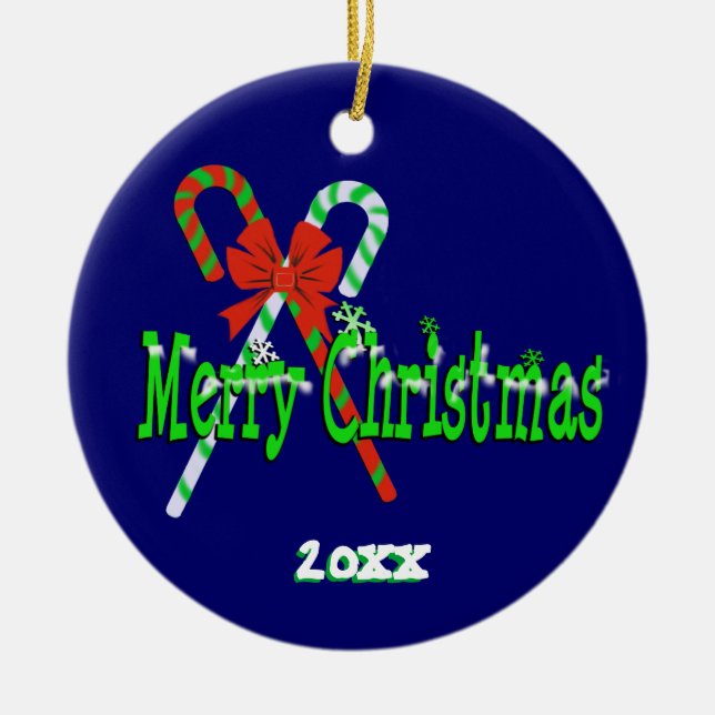 Merry Christmas Candy Canes Ceramic Tree Decoration (Front)