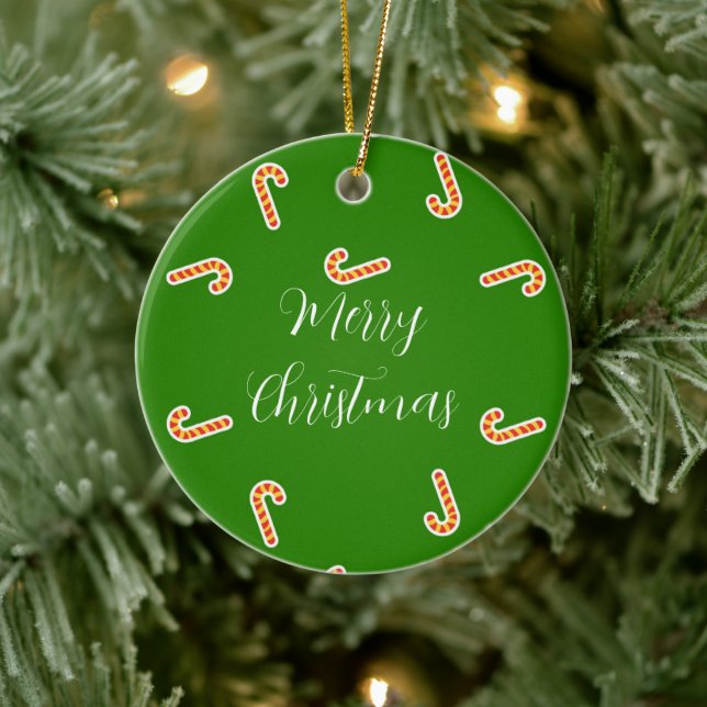 Merry Christmas candy canes green Ceramic Tree Decoration (Tree)