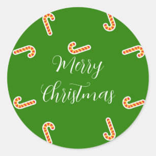 Merry Christmas candy canes green Classic Round Sticker