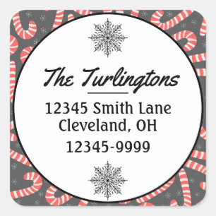 Merry Christmas Candy Canes Return Address Square Sticker