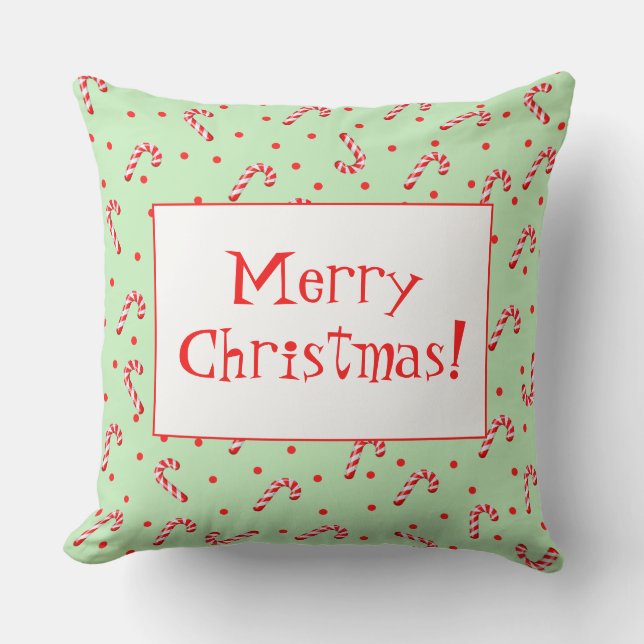 Merry Christmas Candy Canes Throw Pillow (Front)