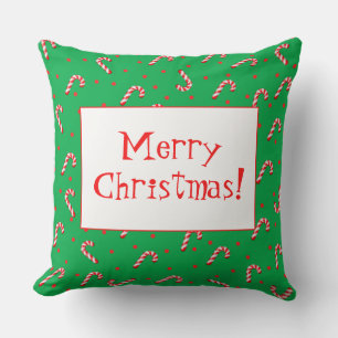 Merry Christmas Candy Canes Throw Pillow