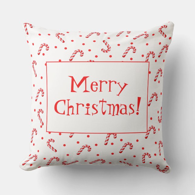 Merry Christmas Candy Canes Throw Pillow (Front)