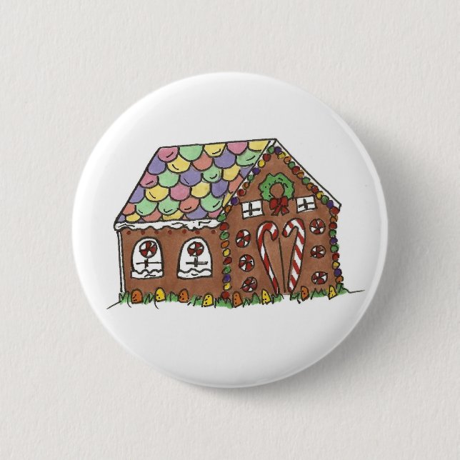 Merry Christmas Candy Gingerbread House Holiday 6 Cm Round Badge (Front)