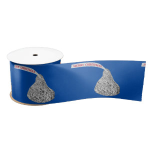 Merry Christmas Candy Kiss On Blue Satin Ribbon