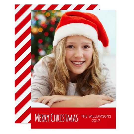 Merry Christmas Candy Stripe Trendy Photo Card