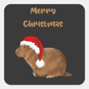 Merry Christmas Capybara; Capybara in Santa Hat Square Sticker