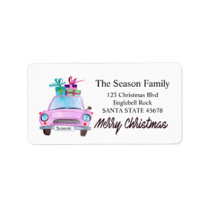 Merry Christmas Car and Christmas gifts Label