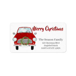 Merry Christmas Car and Christmas wreath Label