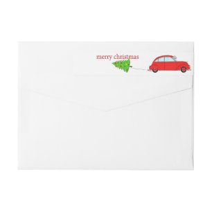 Merry Christmas car towing tree Wrap Around Label