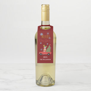 Merry Christmas Car Tree Gift Wine Beer Beverage Bottle Tag