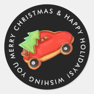 Merry Christmas Car & Tree Sugar Cookie Custom Classic Round Sticker