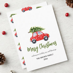 Merry Christmas Car with Tree Holiday Card