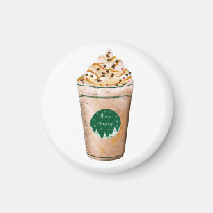 Merry Christmas Caramel Drizzled Latte Keychain Magnet