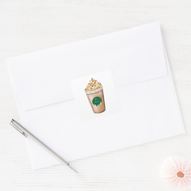 Merry Christmas Caramel Drizzled Latte Square Sticker (Envelope)