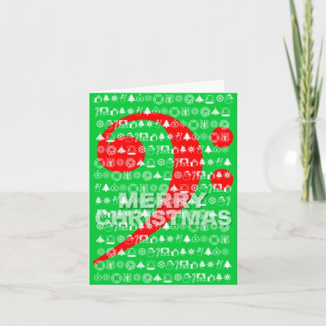 Merry Christmas Card Bass Clef Music Note Green (Front)