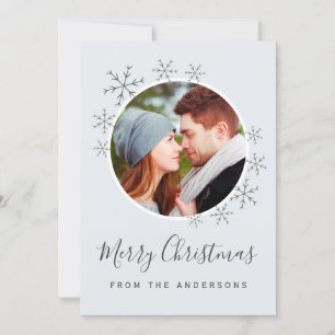 Merry Christmas card blue grey with snowflakes