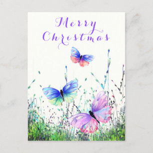 Merry Christmas Card Butterflies Flying in Nature