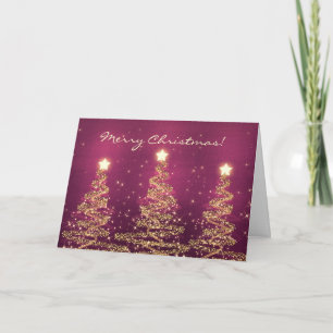 Merry Christmas Card Elegant Sparkling Trees Pink