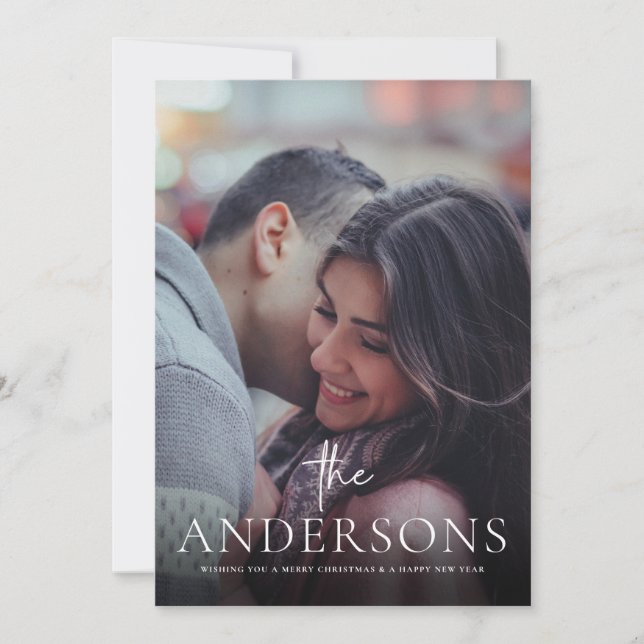 Merry Christmas Card Family Couple Minimal Photo (Front)