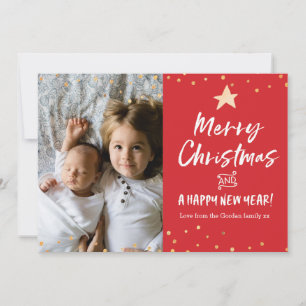 Merry Christmas card family photo gold star