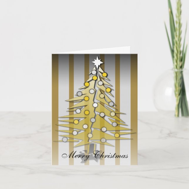 Merry Christmas Card Gold Christmas Tree (Front)