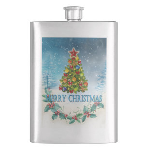 Merry Christmas card Hip Flask