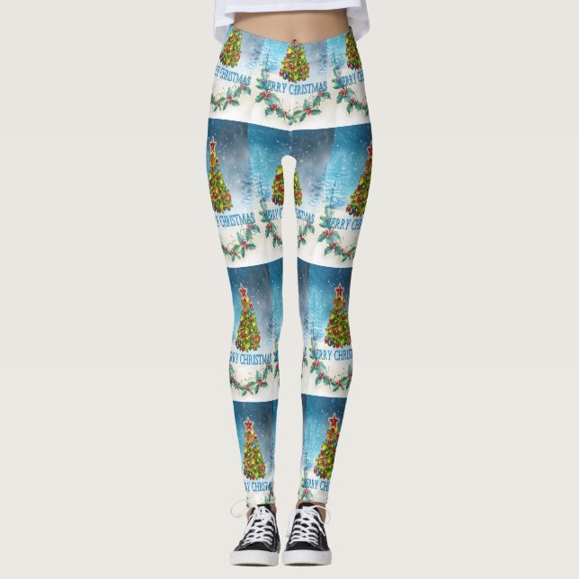 Merry Christmas card Leggings (Front)