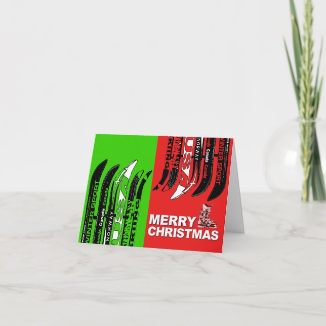 Merry Christmas Card Ski Boot Snow Blade (Front)