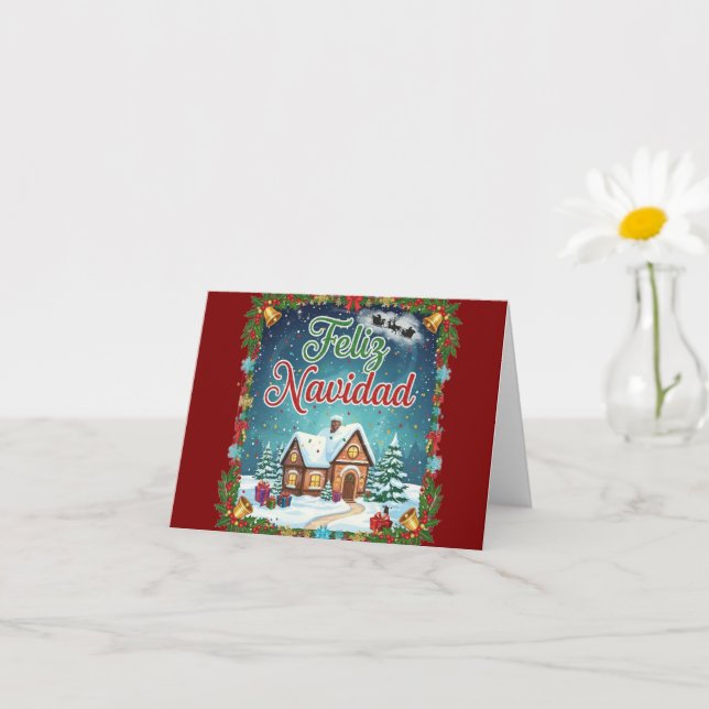 Merry Christmas Card – Snowy Cottage Winter Scene (Small Plant)