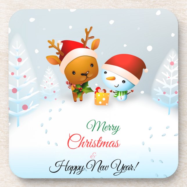 Merry Christmas Card Throw Pillow Coaster (Front)