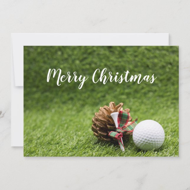 Merry Christmas card to golfer with golf ball (Front)