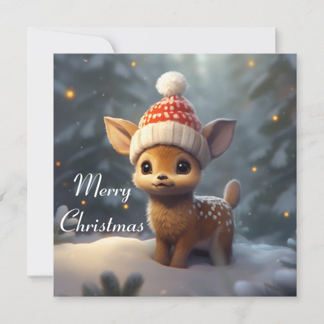 Merry Christmas Card with Adorable Baby Reindeer (Front)