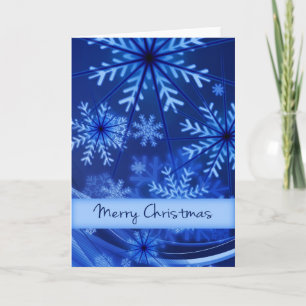 Merry Christmas Card with Blue Snowflakes