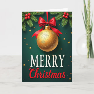 Merry Christmas Card With Gold Ornament