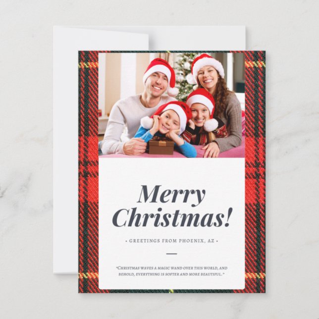 merry christmas card with red and green plaid phot (Front)