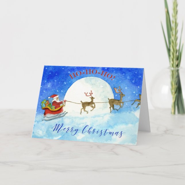 Merry Christmas Card with Santa on his Sleigh (Front)