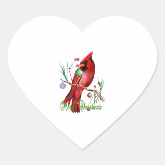 Merry Christmas Cardinal Heart Sticker