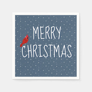 Merry Christmas Cardinal On Stars Napkin