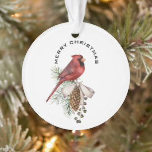 Merry Christmas Cardinal & Pine Cone Christmas Ornament