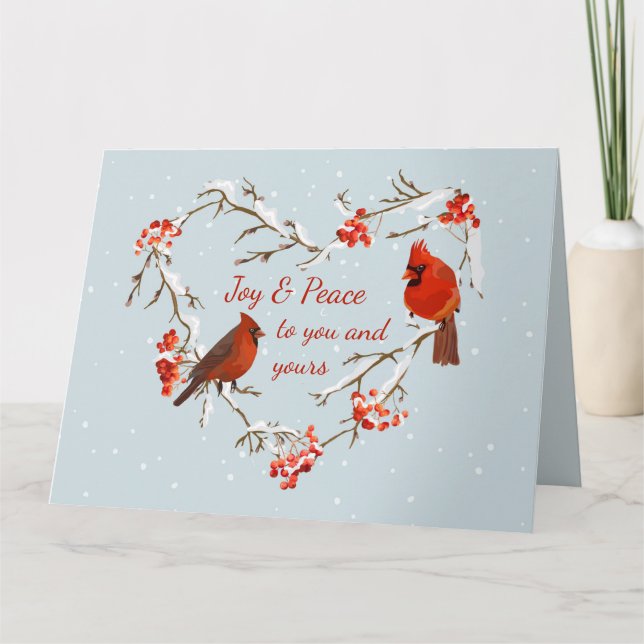 Merry Christmas Cardinal Red Bird Heart Card (Front)