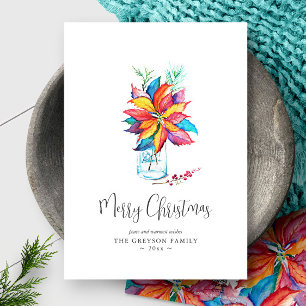 Merry Christmas Cards Vibrant Watercolor Botanical