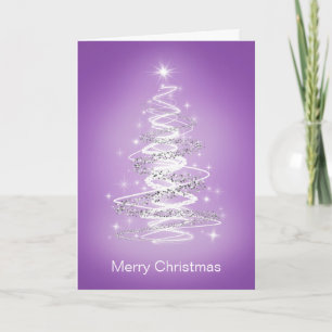 Merry Christmas Cards with Tree in Purple