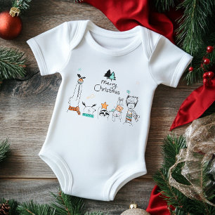 Merry Christmas Cartoon Animals   Holidays Baby Bodysuit