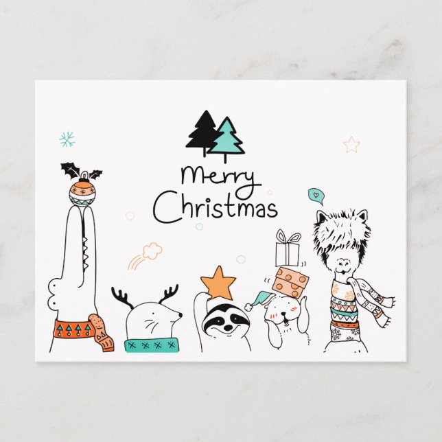 Merry Christmas Cartoon Animals | Holidays Postcard (Front)