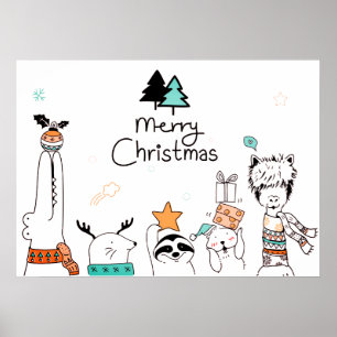 Merry Christmas Cartoon Animals   Holidays Poster