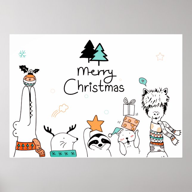 Merry Christmas Cartoon Animals | Holidays Poster (Front)