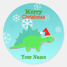 Merry Christmas Cartoon Dinosaur Name Stickers