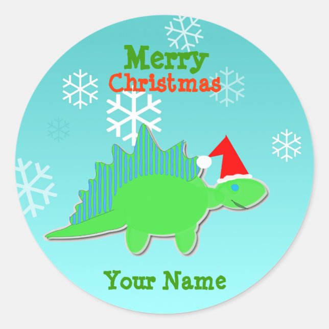 Merry Christmas Cartoon Dinosaur Name Stickers (Front)