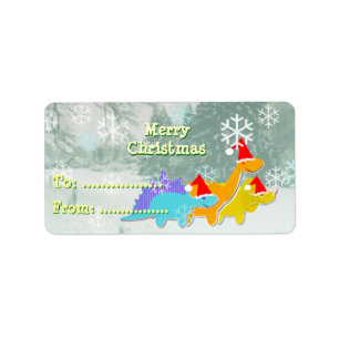 Merry Christmas Cartoon Dinosaurs Gift Labels